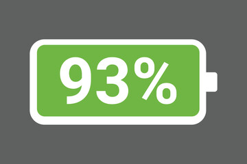 Green Battery Icon Showing 93% Charge &ndash; Full Power Level digital Stock Image