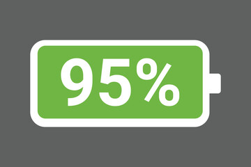 Green Battery Icon Showing 95% Charge &ndash; Full Power Level digital Stock Image