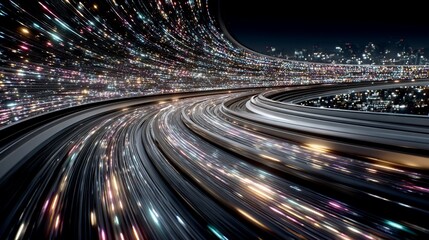 Abstract futuristic data stream representing connectivity and information flow on a highway