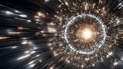 Abstract futuristic background with light streaks emanating from a central point creating a tunnel