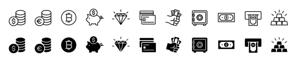Money icon set. Dollar and Euro symbol. Vector illustration. 
