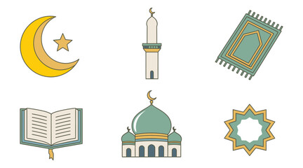 set of islamic religious symbols flat design