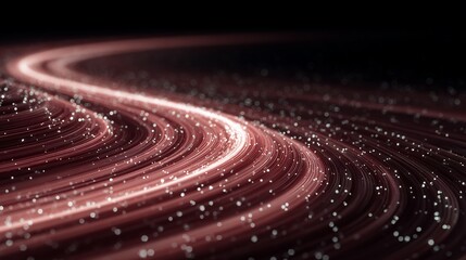 Abstract illuminated curves with sparkling particles creating a dynamic flow effect