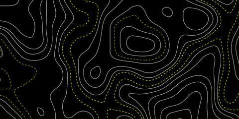 topographic seamless abstract topographic map pattern design with gray contour lines on a black background surface view, Abstract vector illustration. Contour vector map