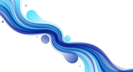 Abstract flowing blue waves and circles on a white background, creating a dynamic and fluid design.
