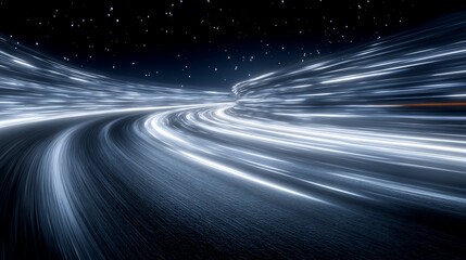 Abstract Light Trails and Starry Night Sky Creating a Futuristic Landscape