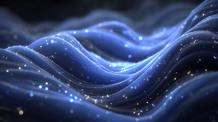 Abstract luminous blue waves with glowing particles create a magical ambiance