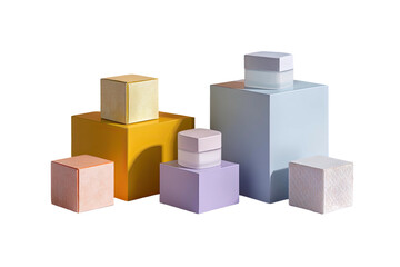 Obraz premium Abstract geometric composition of colorful cubes and boxy containers