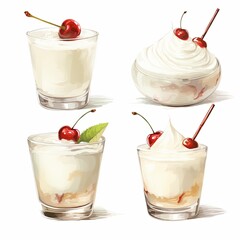 Delectable Dessert Collection Creamy Parfaits with Cherries for Culinary and Design Projects