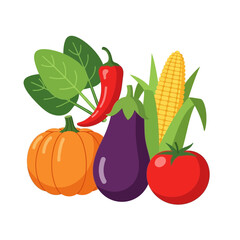 Vibrant mix of garden fresh vegetables illustration on white background