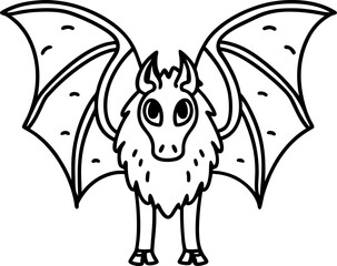 Obraz premium bat with wide wings and big eyes, isolated on white cute outline drawing for halloween or animal themes