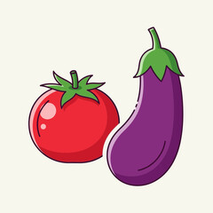 Vibrant tomato and eggplant vector illustration with clean outlines