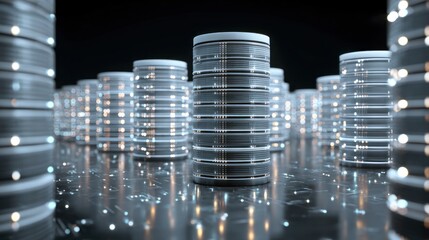 Stacks of coins on a reflective surface with a dark background.
