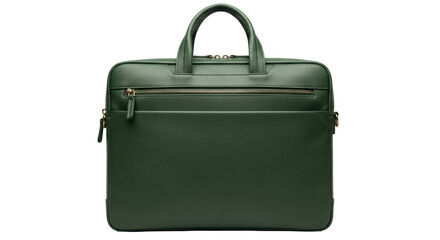 Isolated men's forest-green leather briefcase. Executive accessory for work, professional look