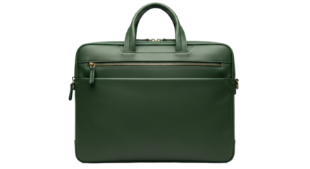 Isolated men's forest-green leather briefcase. Executive accessory for work, professional look