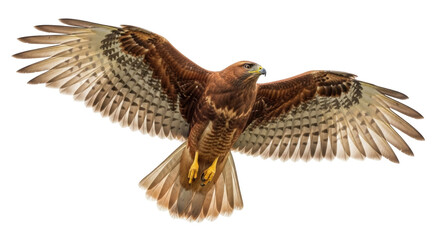 Isolated soaring hawk close-up showcasing wings and plumage, avian elegance, wild animal, birding