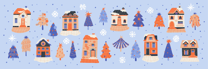 Winter fairy tale scene with tiny Christmas house in a snowy village.