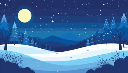 Fototapeta premium Winter Night Mountain Landscape Vector 