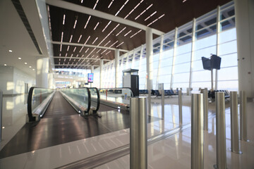 airport interior, light abstract background in airport lounge