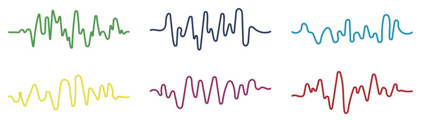 Set of colorful sound wave forms representing audio signal or music