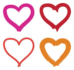 Four hand drawn heart outlines in various colors, symbolizing love and affection