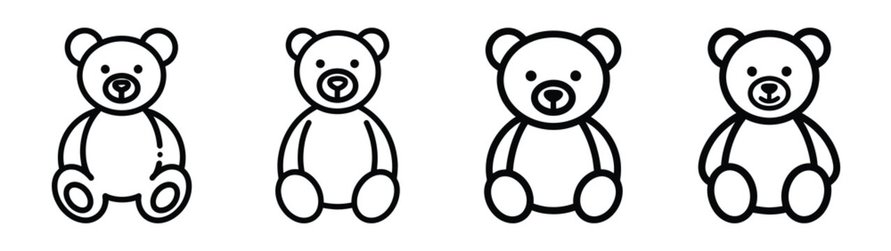 teddy bear line art icon set. Christmas outline Vector illustration icons.