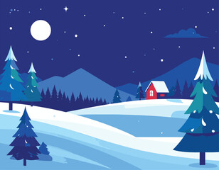 Naklejka premium Winter Night Mountain Landscape Vector 