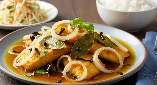 Delicious Fish Escabeche - A Filipino Culinary Delight with Onions and Spices.