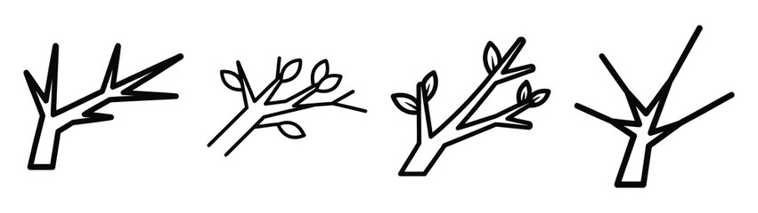 tree branch line art icon set. Christmas outline Vector illustration icons.