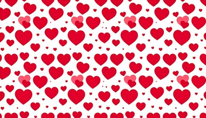 Dense repeating pattern of red and transparent pink hearts scattered on a white background
