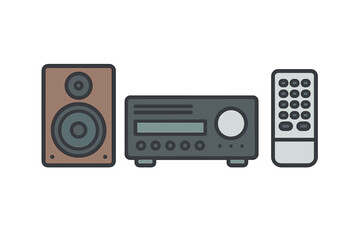 Home stereo system components including a speaker, audio receiver, and remote control