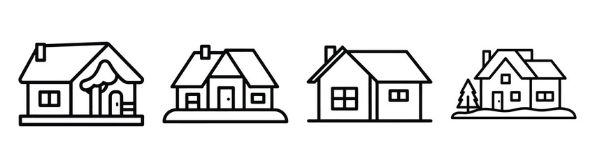 winter village line art icon set. Christmas outline Vector illustration icons.