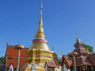 Naklejka premium Burmese style Thai temple, Pongsanuk Temple, Lampang, Thailand