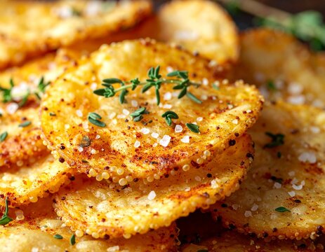 Quinoa chips with cumin and sea salt topping.