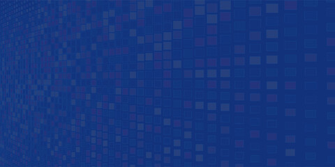 Blue pixel background. Abstract digital pattern with square elements grid. Futuristic dotted mesh with gradient effect. Geometric minimal digital design. Modern vector illustration.