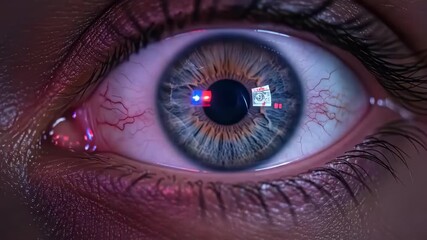 Close up of a human eye with digital reflection - Powered by Adobe