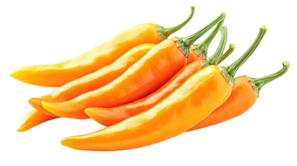 Orange chili peppers pile isolated on a transparent background