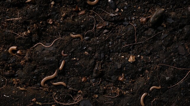 worms crawling in the soil, a natural scene of earth and life