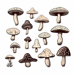 Mushroom Variety Detailed Illustrations of Fungi for Educational and Creative Projects