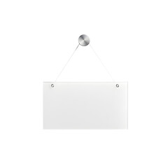 A blank, realistic clear glass or acrylic rectangular sign hanging from a silver stud, ideal for modern office or storefront branding.