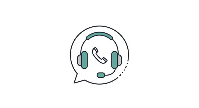Customer Support Icon - Headset and Phone in Speech Bubble.
