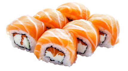 Salmon cream cheese sushi rolls isolated on a transparent background