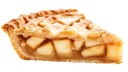 Slice of golden brown apple pie isolated on a transparent background