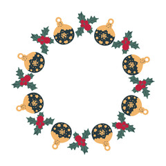 Simple Christmas and New Year vector circle frame. Festive Christmas templates for seasonal design, cards, banners, patterns.