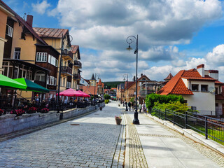 Central street spa town Swieradow Zdroj, Poland