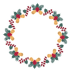 Simple Christmas and New Year vector circle frame. Festive Christmas templates for seasonal design, cards, banners, patterns.