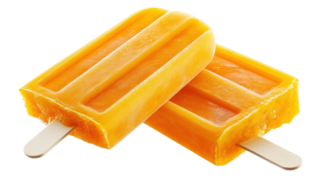 Two orange popsicles on sticks isolated on a transparent background