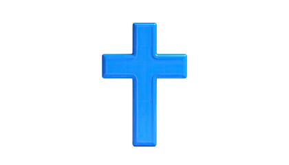 Blue Christian cross icon isolated on stark, solid black background