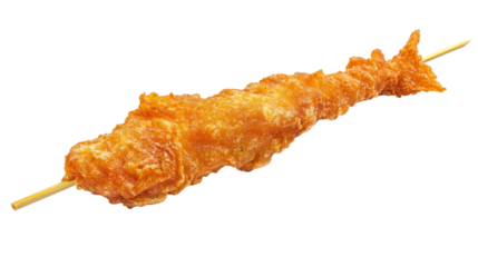 Crispy fried shrimp on stick isolated on a transparent background