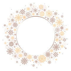 Winter round blank frame wreath background with snowflakes. Vector illustration